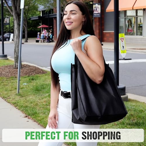 Novel Box 5Pack Non-Woven Reusable Reinforced Tote Bags 13x15x10in with Handle-Heavy Duty Foldable Bag for Groceries & Picnic - color: Black