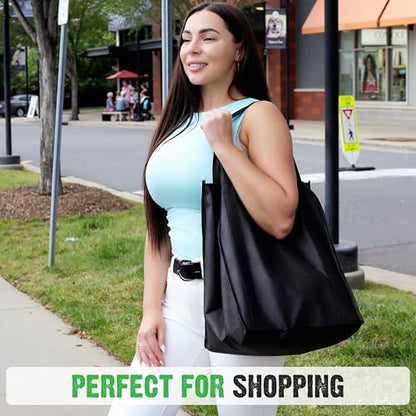 Novel Box 5Pack Non-Woven Reusable Reinforced Tote Bags 13x15x10in with Handle-Heavy Duty Foldable Bag for Groceries & Picnic - color: Black