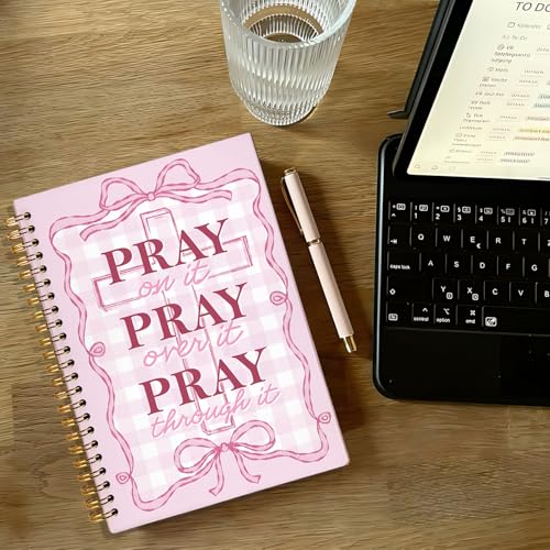 Prayer Bible Journal for Women, Coquette Pink Bow Christian Spiral Notebook, Christian Gifts for Women, Cute Preppy Bible Supplies Journal, Church Notes Notebook, 5.5x8.3 Inch - color: 03-pray on It