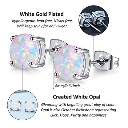 CERSLIMO Multi Colors fire Opal Stud Earrings Birthstone Earrings For Women 8mm - color: 04 White