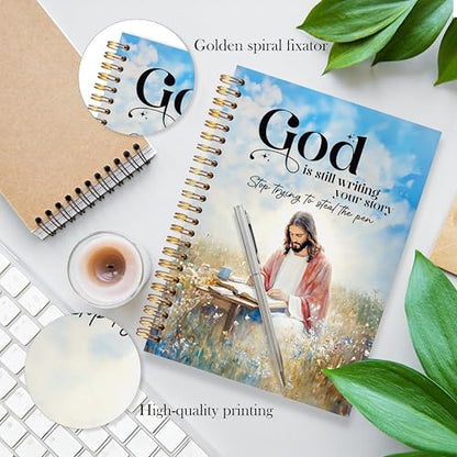 Jesus Christian Spiral Notebook, God Is Still Writing Your Story Bible Verse Journal, Jesus Gifts for Women Men, Church Notes Notebook, Religious Prayer Journal for Woman, 5.5x8.3 - color: YhSj 6