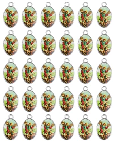 COTTVOTT Saint Therese of Lisieux/Saint Mother Teresa of Calcutta/Divine Mercy Jesus/Mater Dolorosa Patron Saint Medal Charm Pendant for DIY Rosary Necklace Bracelet Jewelry Making Part - color: 30pcs-Enamel St.Michael&Divine Mercy