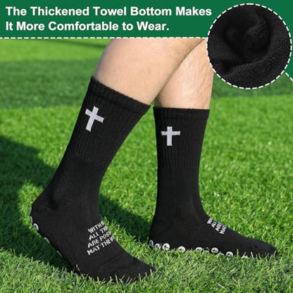 4/6 Pairs Christian Anti Slip Bible Verse Cross Print Socks - color: Black 3:5