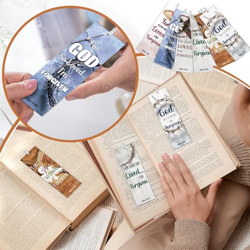Dispowreath 60 Pcs for God So Loved Bookmarks Religious John 3: 16 Bookmarks Church Exchange Gifts for Men & Women Sunday School Vbs Church Prizes Party Favors - style: for God So Loved the World