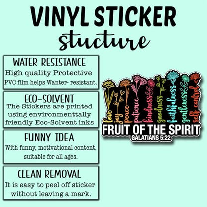 (3Pcs) Fruit of The Spirit Sticker Christian Inspirational Decals Decorate Books Laptop Phone Water Bottles Kindles Tumbler Waterproof Vinyl Stickers 3 x 2,3" Inch - color: Fruit of the Spirit