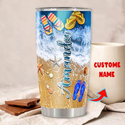 Personalized Beach Tumbler Girls Weekend Insulated cups Travel Purity Life Coffee Mug Cup with Lids Stainless Steel 20 30 Oz Gifts for Women Girls Friends Trip - color: Beach 495