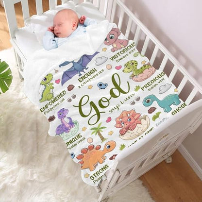 Dinosaur Christian Gift Blanket, God Says I Am Bible Verse Throw 30" x 40" - color: Bible-dinosaur, size: 30"x40"