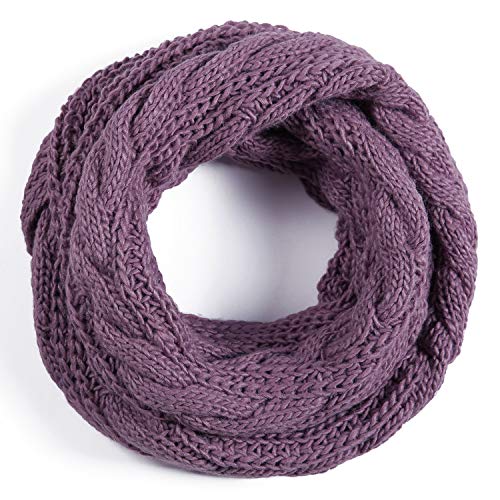 Winter Women Thick Cable Knit Ribbed Infinity Circle Loop Scarf - color: Purple