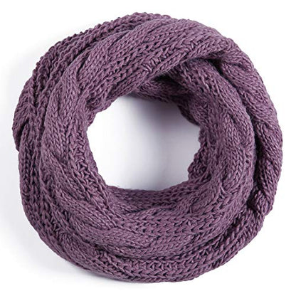 Winter Women Thick Cable Knit Ribbed Infinity Circle Loop Scarf - color: Purple