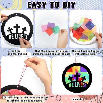 DoubleFill 36 Pcs 36 Sets Suncatchers Crafts Kit DIY Tissue Paper Suncatchers Craft Kit DIY Ornaments for Window Art (He Lives) - style: He Lives