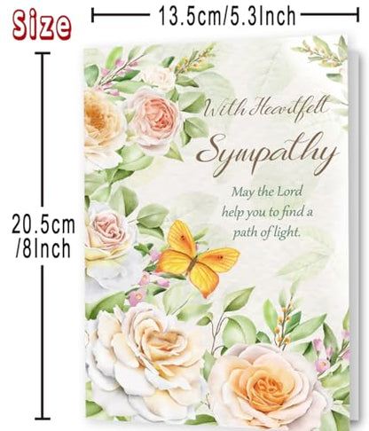 Sympathy Card with Heartfelt Message – Christian Condolence Card for Loss of Loved One, Religious Bereavement Card with Flowers & Butterfly, Comforting Memorial Card - style: Card-243