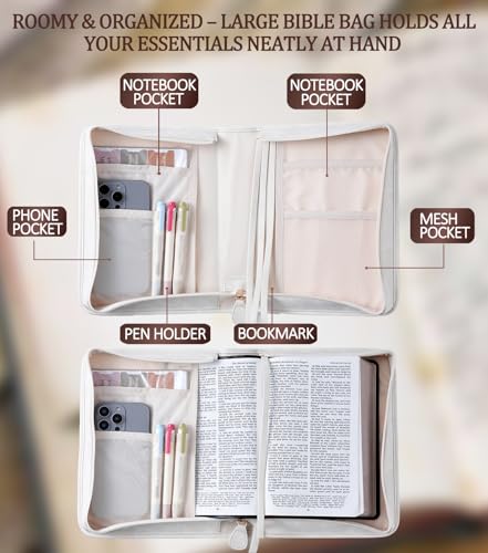 Vegan Leather Bible Cover Case, Bible Bag for Men Women, Gift Box Packaging - color: White