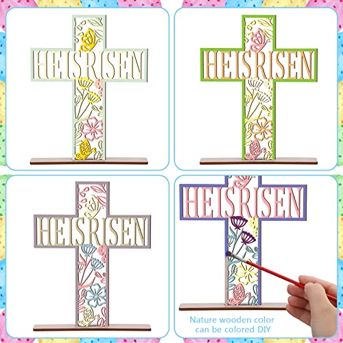 3 Pcs Easter Centerpieces for Table He Is Risen Sign Easter Cross Wooden Decor Religious Tabletop Wall Cross Christian Decorations for Home Easter Rustic Cross Art Easter Table Top Cross, 9.8'', 7.9''