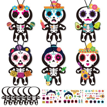 PAIVSUN 24Pcs Day of The Dead Craft for Kids, DIY Sugar Skull Stickers Kit - style: Skeleton