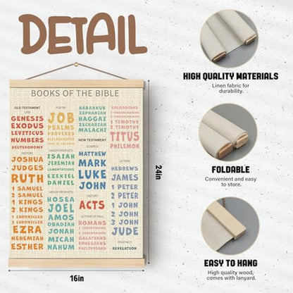 Boat Wades Bible Books Wooden Poster Hangers,Books of the Bible Poster Hanger Frame,Homeschool Decor,Christian Educational Verses Hanging Frames Decor for Christian Church Preschool Classroom16x24 - size: 24"L x 16"W