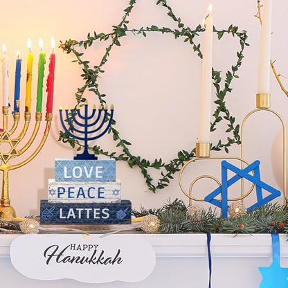 Geelin 4 Pcs Hanukkah Wooden Table Decorations for Home - style: Peace