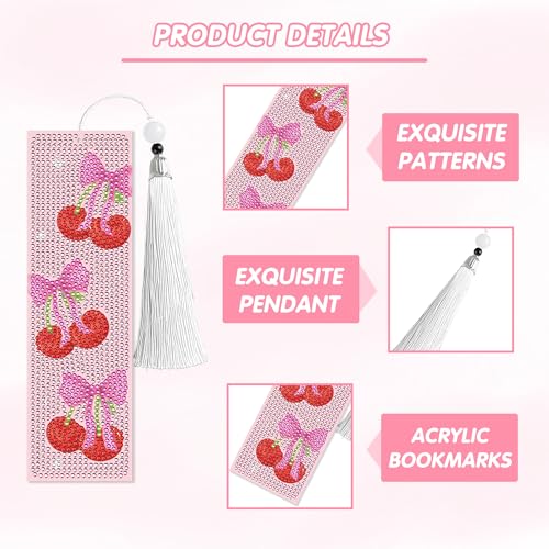 Pink Bow Diamond Art Bookmarks, Diamond Painting Book Marks for Adults - style: Pink Bow