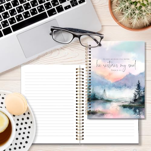 Christian Inspirational Notebook Journal, Motivational Prayer Scripture Journal, Psalm 23 Bible Verse Notebooks for Note Taking, Religious Christian Gifts for Women Spiral Notebook 5.5x8.3 Inch - color: PSALM 23: 2-3