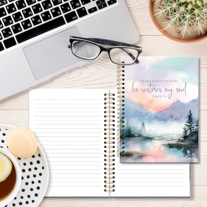 Christian Inspirational Notebook Journal, Motivational Prayer Scripture Journal, Psalm 23 Bible Verse Notebooks for Note Taking, Religious Christian Gifts for Women Spiral Notebook 5.5x8.3 Inch - color: PSALM 23: 2-3