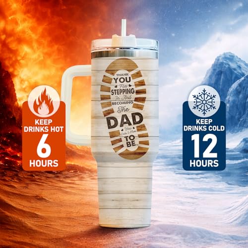 34HD Bonus Dad Stepdad Thank You 40 oz Tumbler with Handle, Dad Gift - color: Stepped Up Dad