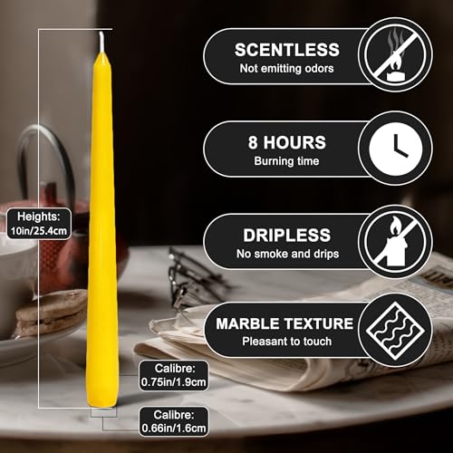 4 Pack Yellow Taper Candles丨Taper Candles 10 Inch Dripless丨Unscented & Smokeless Candlesticks Bulk丨7-8 Hours Long Burning Tall Candles丨Ideal for Christmas Weddings Parties Dinner - color: Yellow, size: 4 Pack Taper Candle