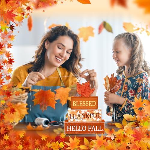 Britimes Thanksgiving Fall Tiered Tray Decor Set, 4 Pack, Wooden - color: Maple Leaf
