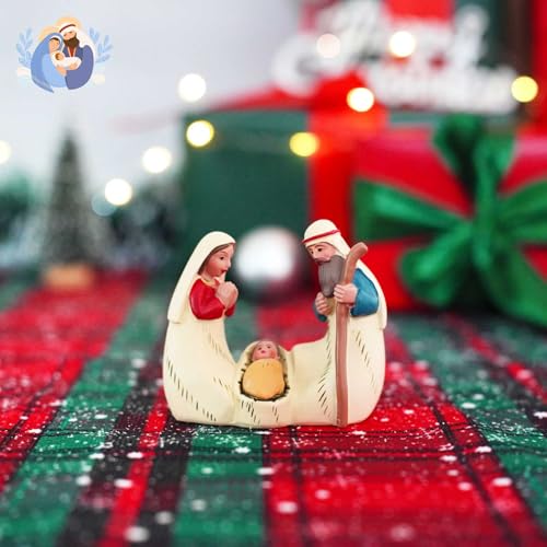 Holy Family Statue Catholic, Small Resin Nativity Figurine, 2.56 Inch