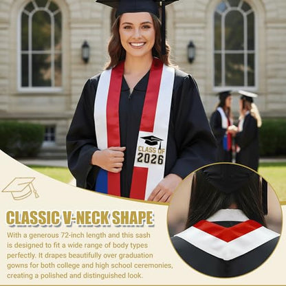 National Flag Graduation Stole Sash - 72" Long Unisex Honors Stole for Students - color: Chile