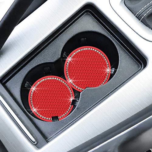2 Pack Bling Car Cup Holder Coaster, 2.75 Inch Cup Holder Insert Mat - color: Red