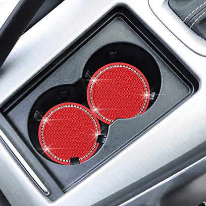 2 Pack Bling Car Cup Holder Coaster, 2.75 Inch Cup Holder Insert Mat - color: Red