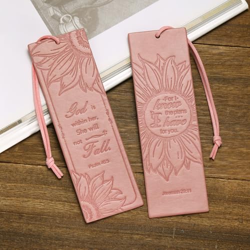 2 Pcs Sunflower Christian Leather Bookmarks for Women, Pink Christian Gifts for Women Book Marks for Reading Women (Pink) - style: Pink