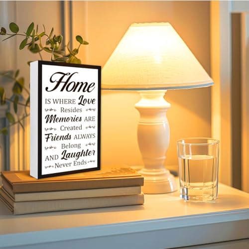 Home is Where Love Sign Wooden Box Desk Decor,Rustic Farmhouse Family Wood Block Sign for Home Living Room Shelf Tabletop Decor 10'' x 6'' - style: Home is Where Love