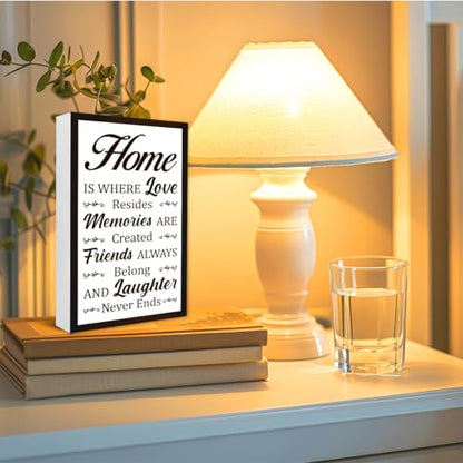 Home is Where Love Sign Wooden Box Desk Decor,Rustic Farmhouse Family Wood Block Sign for Home Living Room Shelf Tabletop Decor 10'' x 6'' - style: Home is Where Love