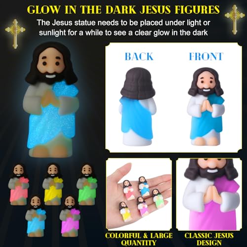CroBlissful 30 Sets Mini Jesus Figurines Bulk Christian Glow in The Dark with Let Your Light Shine Cards for Christian Sunday School Religious Party Favor Halloween(Hands Together) - style: Hands Together