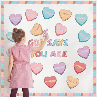 Kosiz 64 Pcs Valentine Christian Hearts Bulletin Board Cutouts Decoration - style: Valentine