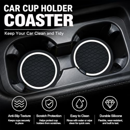 4PCS Car Cup Holder Coasters - 2.75 Inch Non-Slip Insert Water Bottle Holder Pads, Dustproof Automotive Interior Accessories Mat, Universal for Vehicles, Trucks, RVs (White) - color: White