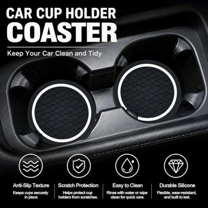 4PCS Car Cup Holder Coasters - 2.75 Inch Non-Slip Insert Water Bottle Holder Pads, Dustproof Automotive Interior Accessories Mat, Universal for Vehicles, Trucks, RVs (White) - color: White