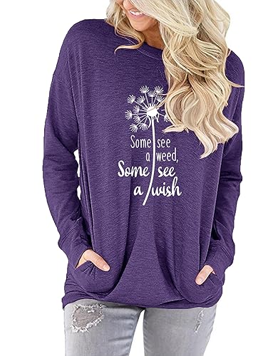 onlypuff Long Sleeve Shirts for Women Fall Fashion Tops Clothing - color: 01 Flowerpurple, size: Medium