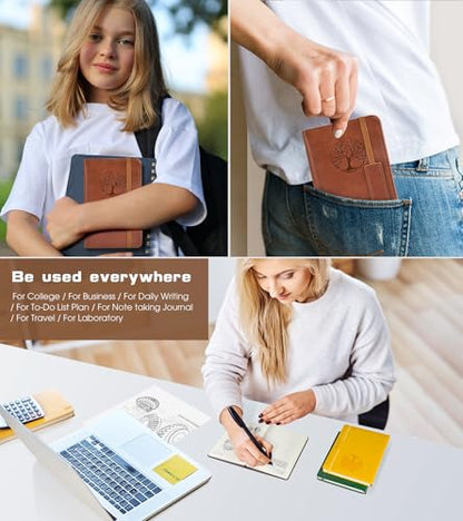 Biuwory A6 Leather Pocket Notebook, 140 Lined Pages Hardcover Small Journal - color: Brown, size: Lined-140 Pages (3.7"×5.7")