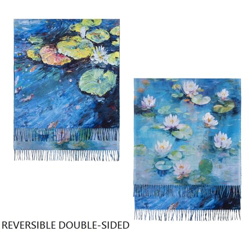 Umjetnost Soft Cashmere Feel Scarf For Women Winter Warm Scarves Large Shawl Wrap Monet Van Gogh Art Print - color: C21 Blue