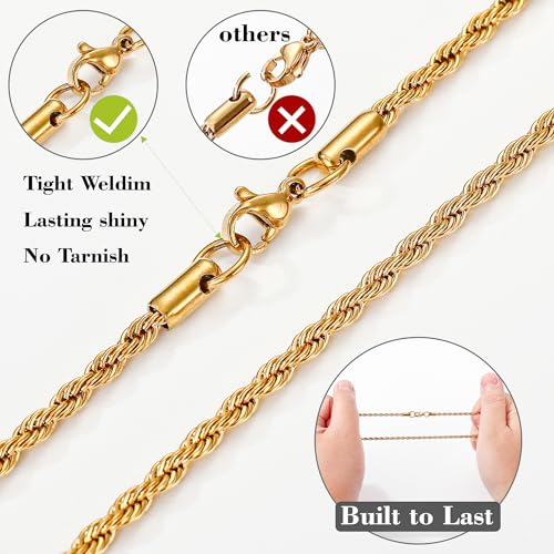 Cross Necklace for Boys Mens Stainless Steel Twisted Rope Chain Cross Pendant Rustproof Necklace for Teen Boy Mens Christian First Communion Confirmation Gifts for Boys - color: Gold