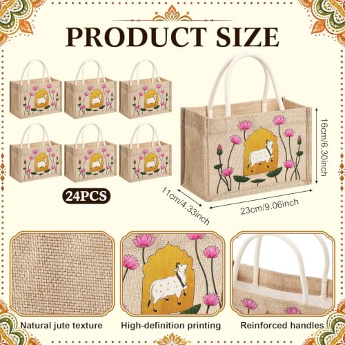 Happy Diwali Return Gift Bags, Pichwai Tote Bags - style: Gold Leaf