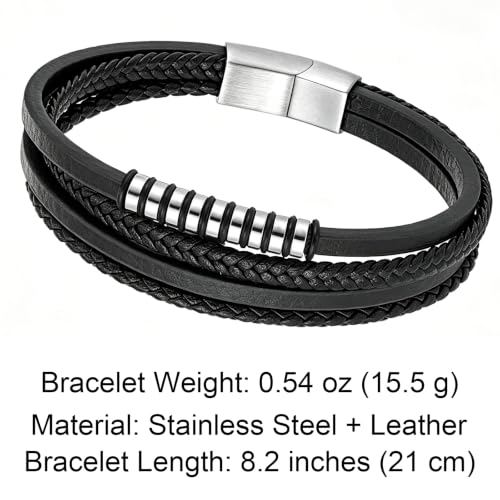 Kim Carrey Italian Handmade Leather Bracelets for Men - color: Thin Black, size: 8.2"