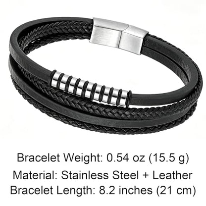 Kim Carrey Italian Handmade Leather Bracelets for Men - color: Thin Black, size: 8.2"
