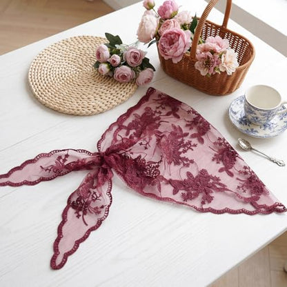 Lystaii Triangle Lace Mantilla Veil Catholic Chapel Head Covering Scarf - color: Dusty Rose