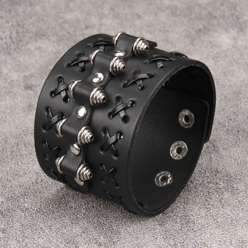 Jeilwiy Punk Rock Gothic Black Rivet Leather Spiked Necklace Collar Neckband Leather Choker Necklace for Women Mom Gifts Adjustable - color: 05 Leather Cuff Bracelet Black