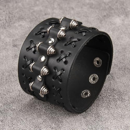 Jeilwiy Punk Rock Gothic Black Rivet Leather Spiked Necklace Collar Neckband Leather Choker Necklace for Women Mom Gifts Adjustable - color: 05 Leather Cuff Bracelet Black