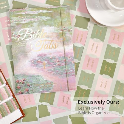 Laminated Bible Tabs for Women Men, Green Pink, Gold Foil Lettering, 105pcs - style: Gold Foil WaterLilyPink