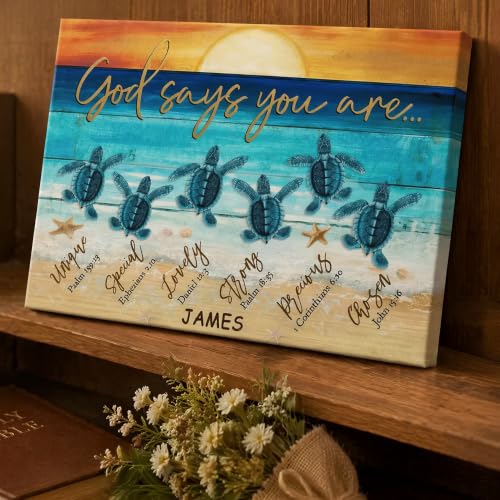 Ipplee Personalized God Says You Are Sea Turtle Canvas With Name - color: Design01