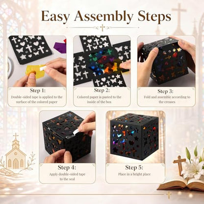 DoubleFill 24 Sets VBS Crafts Tissue Paper Lanterns Crafts Kits Religious Cross Tissue Paper Lanterns Bulk Suncatcher DIY Cross Ornaments for Church Sunday School VBS Art Classroom